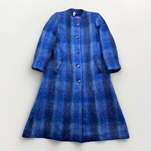 Vintage 1980's Paul Levy Long Coat Fuzzy Mohair Blue / Green Women USA Made Read